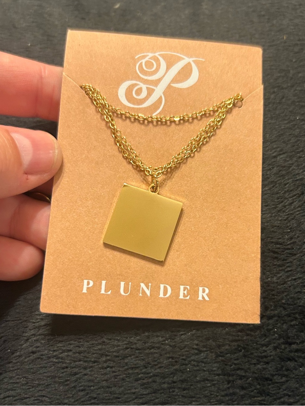Plunder Gold Tone Square Pendant Necklace Minimalist Geometric Statement Jewelry